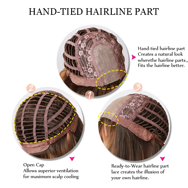 

EASIHAIR Wavy Synthetic Natural Hair Wig for Women Brown to Blonde Ombre Hairline Part Lace Wigs Heat Resistant Daily Wigs