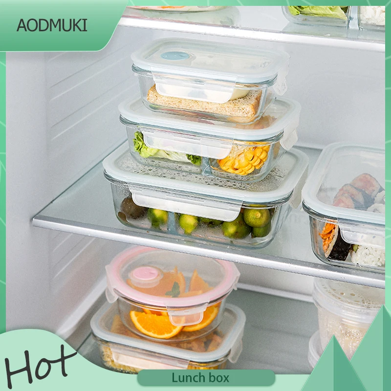 Kühlschrank Crisper Aufbewahrungsbehälter Glas Lunchbox Mikrowellengeeignete Bento Box Tragbare auslaufsichere Lebensmittelbox für Picknick mit