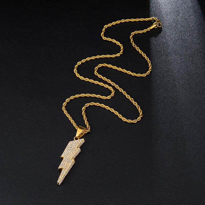 Хип-хоп панк Подвеска с молнией Iced Out Bling Gold Crystal Charm цепочка из нержавеющей стали