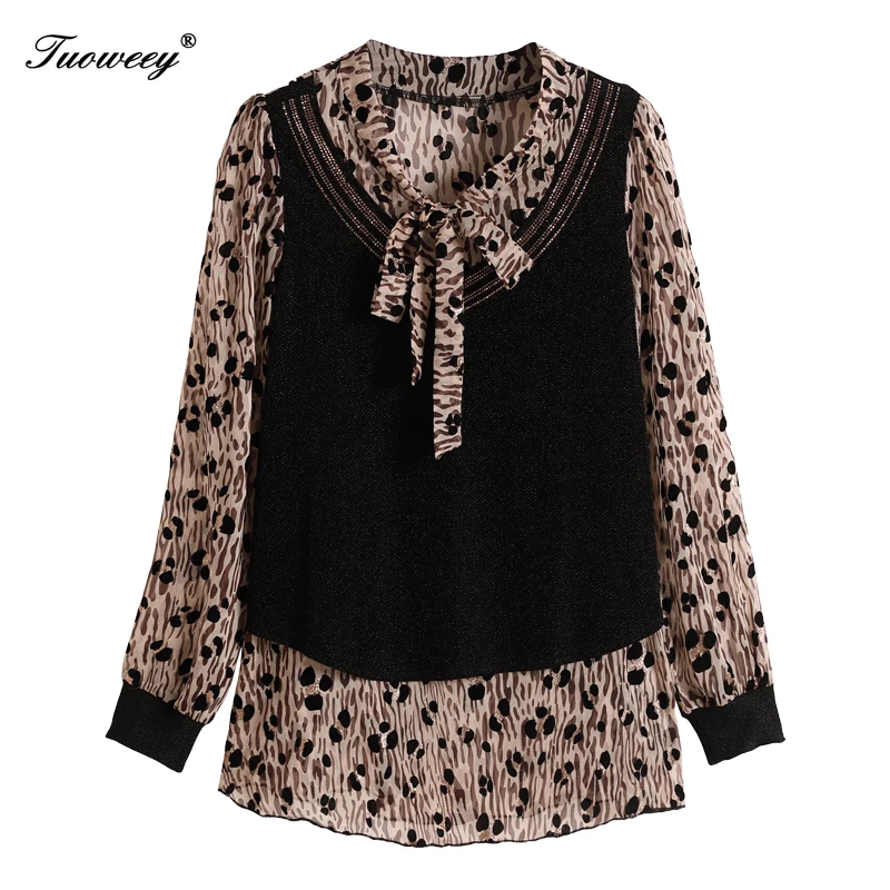 

5XL Plus Size Women Blouses 2020 Fashion autumn bow collar long Sleeve leopard Shirt Female Casual tops blusas feminina elegant