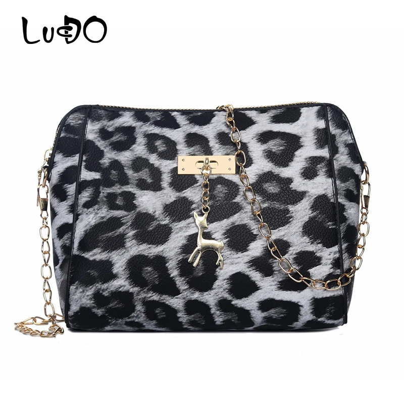 Сумка на плечо LUCDO женская с леопардовым принтом маленький чемоданчик кросс боди