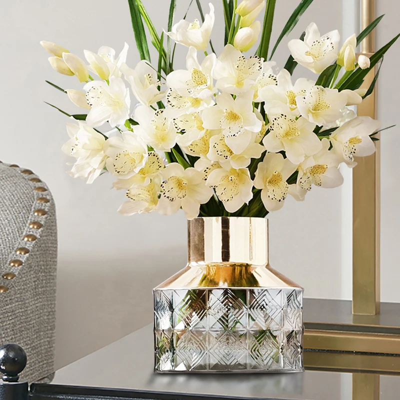 Скандинавская стеклянная ваза из золотой фольги с принтом обеденный стол