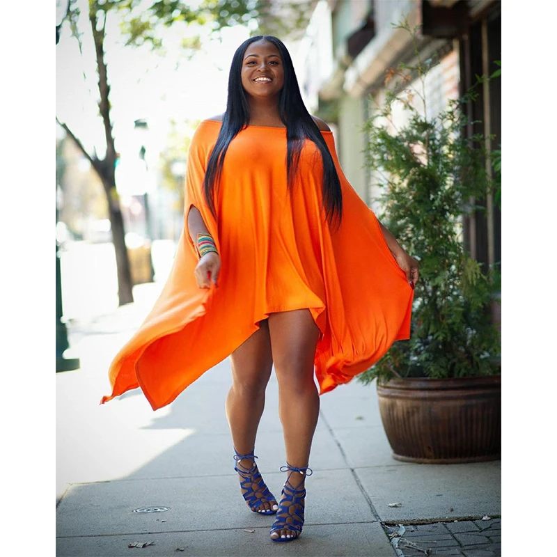 

2021 Summer Fashion Women's Chiffon Fabric Street Youth Bat Sleeve One-piece Dress Casual Loose Cool Irregular One-Step Skirt