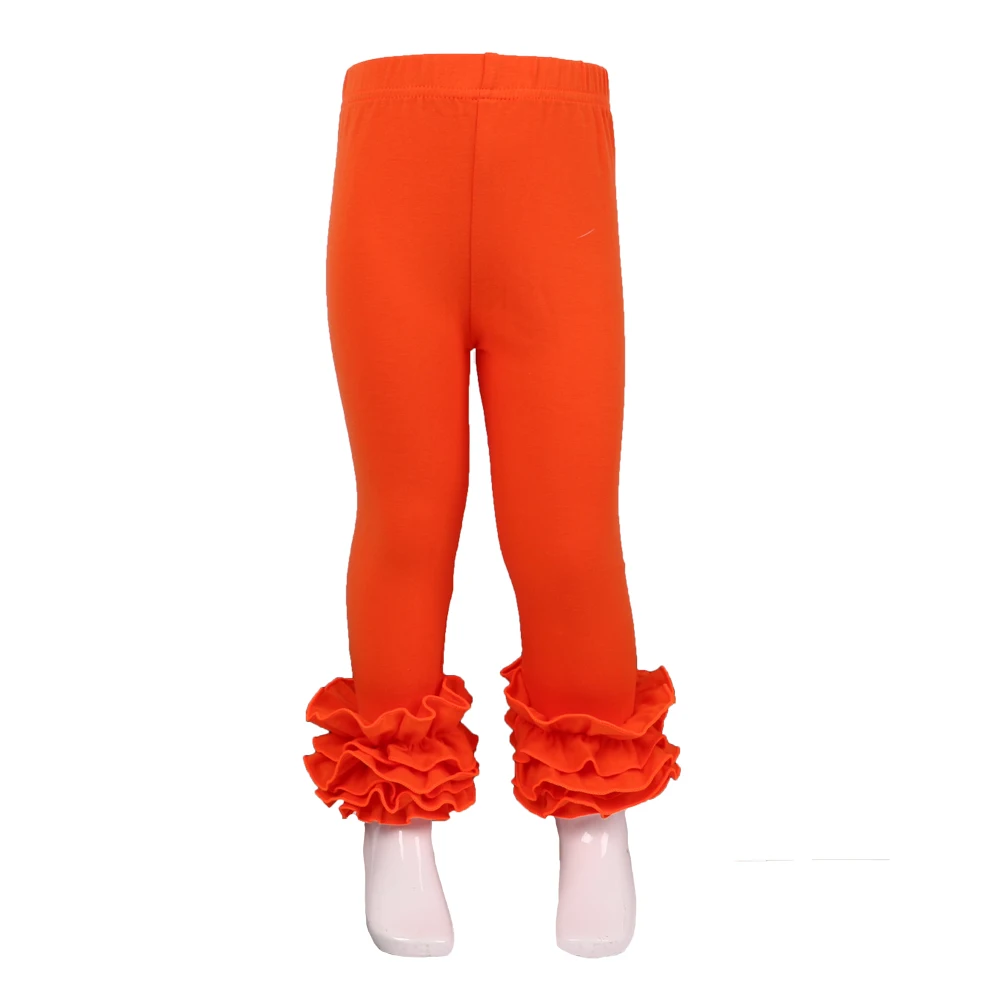 Orange MUDBALA/Эксклюзивные леггинсы для маленьких девочек; Тройная оборка; одежда для маленьких девочек; однотонные хлопковые брюки с рюшами - Цвет: Orange