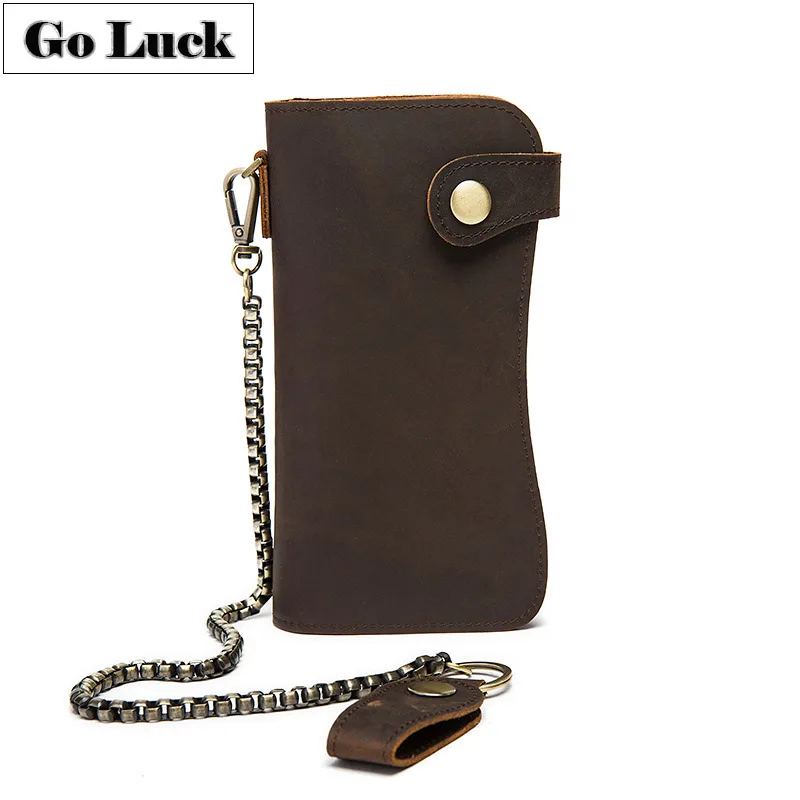 Мужской клатч из натуральной кожи Крейзи Хорс на металлической цепочке|genuine leather