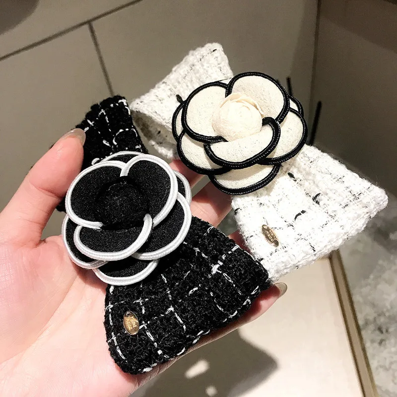 

New Korea Style 2021 Hair pins Camellia Bowknot Plaid Fabric Flowers Spring Hair Clip for Women Ladies Fashion Hair Accessories
