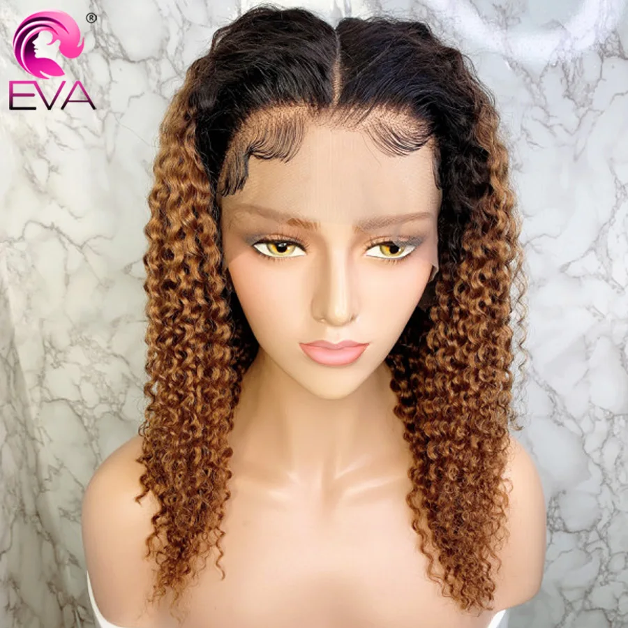 Парик из ЕВА с эффектом омбре окрашенные светлые кудрявые человеческие волосы