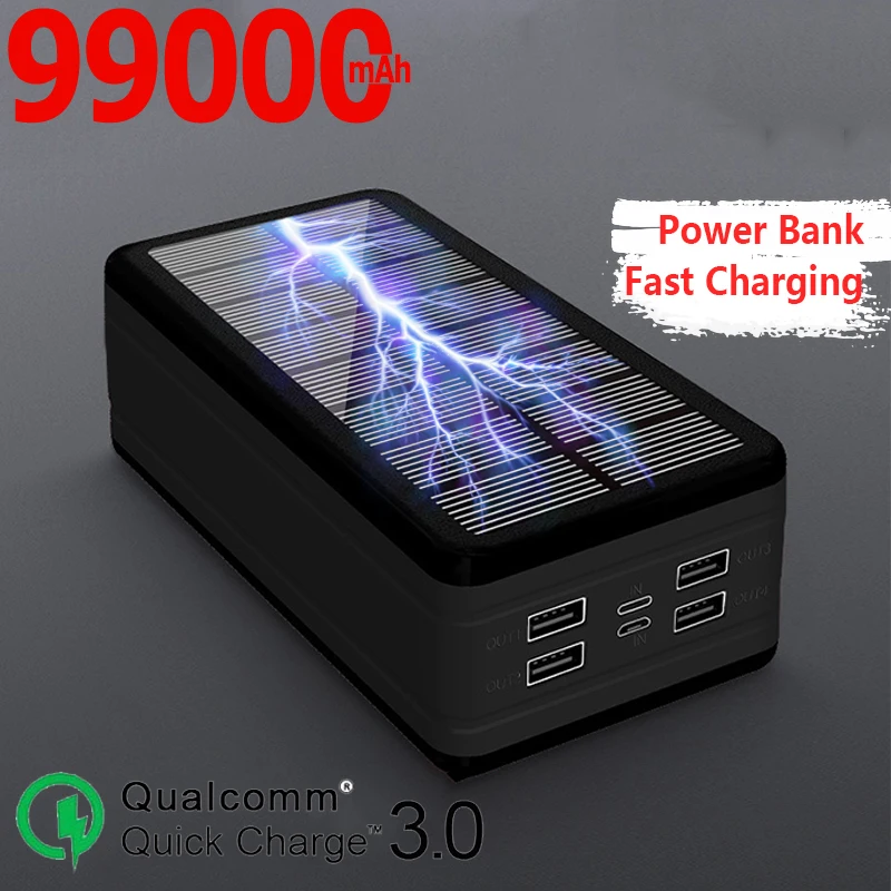 Внешний аккумулятор на солнечной батарее с 4usb-портами 99000 мАч | Мобильные