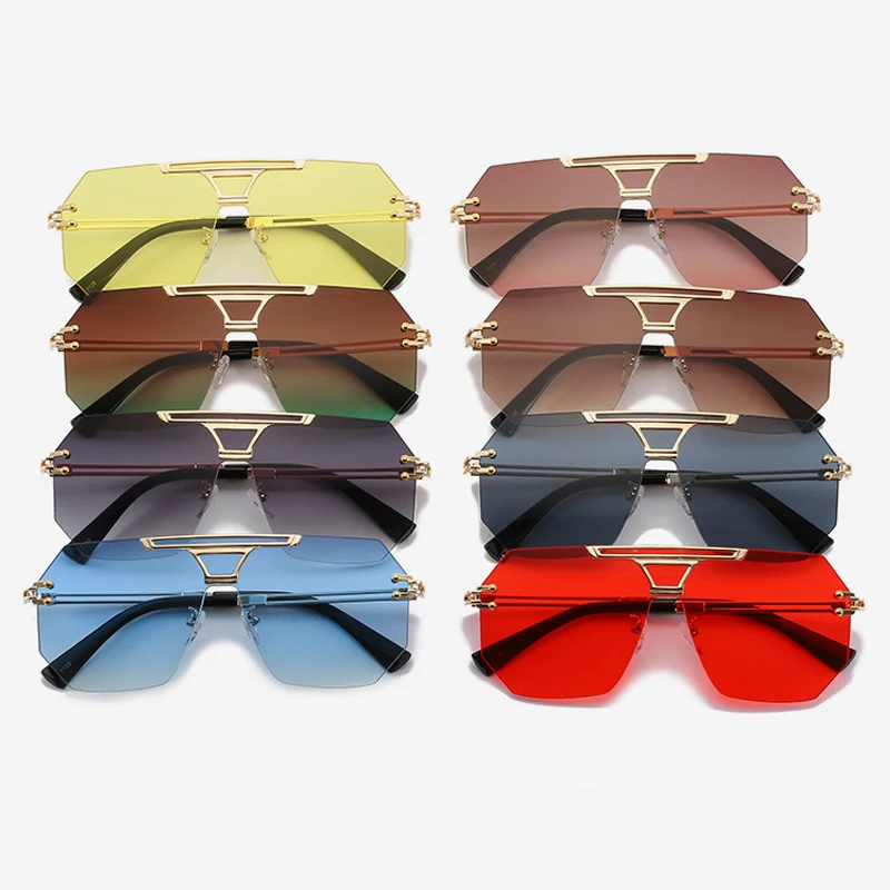 

Rimless One Piece Goggle Sunglasses Women Brand Designer Oversized Square Sun Glasses Men Retro Eyeglasses UV400 Eyewear H197