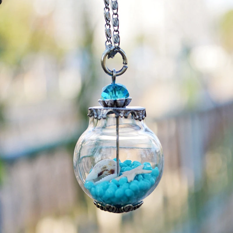 

Broken Jade Starfish Necklace Natural Conch Glass Cover Necklace Creative Small Fresh DIY Drift Bottle