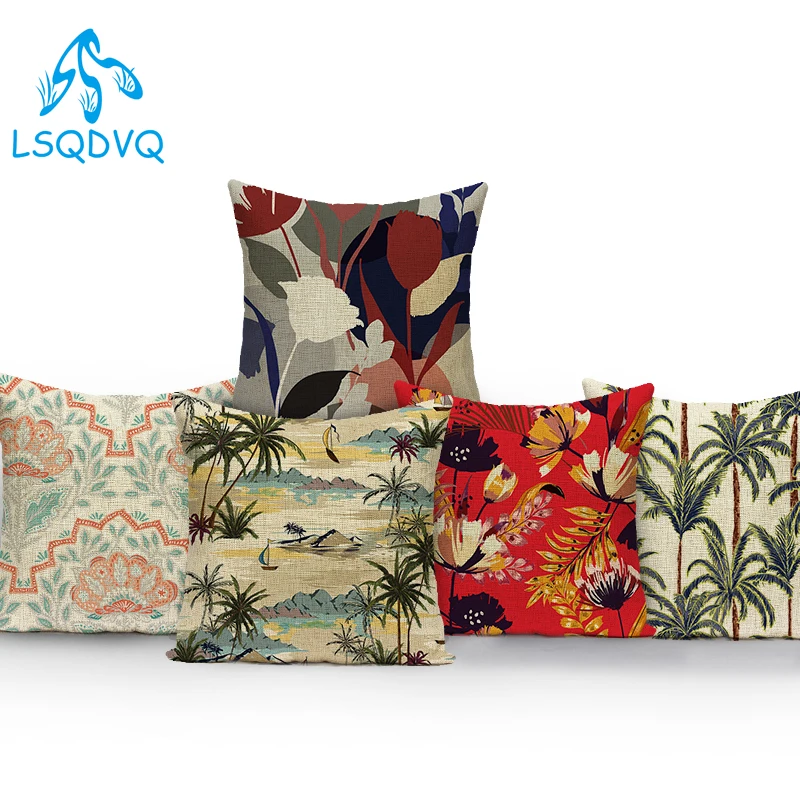 

Decorative Throw Pillows Case Polyester Flower Plant Tropical Plant Leaves Pillow Cushion Cover For Sofa Home Pillowcase