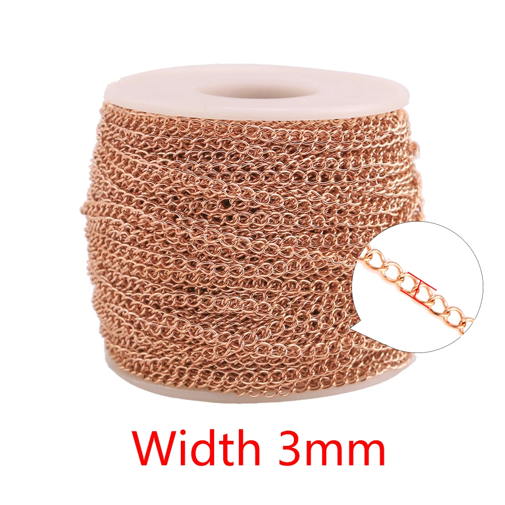 Rose gold 3mm 2 м/лот, нержавеющая сталь, регулируемое удлинение, хвостовая цепочка, объемное ожерелье, удлинитель, ширина 2,5, 3, 4 мм, цепи для изготовления ювелирных изделий своими руками - Цвет: Rose gold 3mm