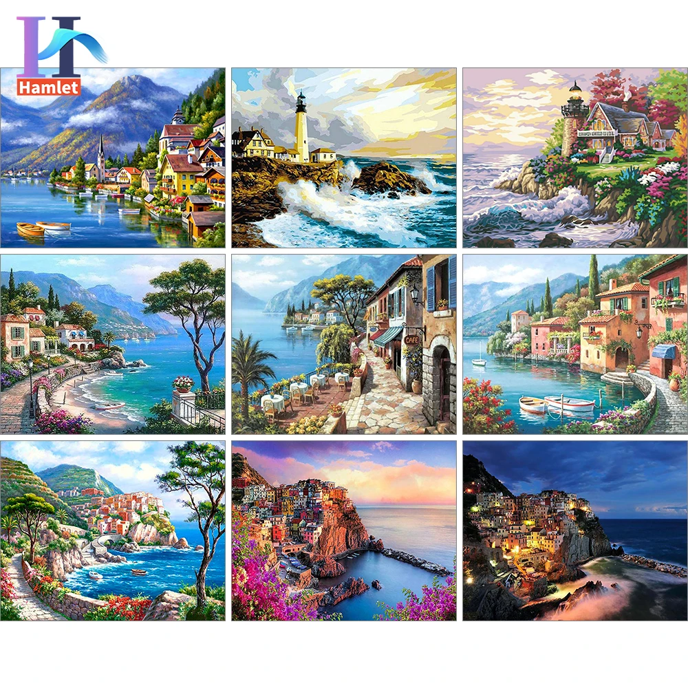 

【Hamle】40x50cm Painting By Numbers Seascape DIY HandPainted Landscape Oil Painting Wall Art Canvas For Home Decor Unique Gift