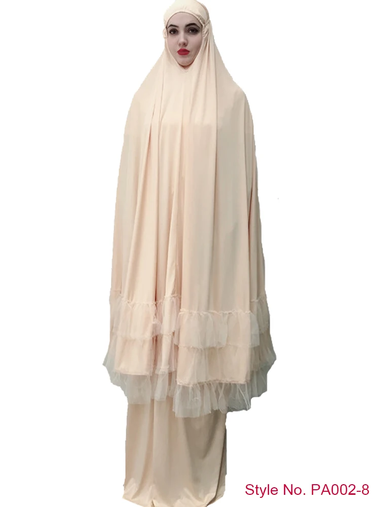 Apricot Prayer Dress Мусульманская женская молитвенная одежда Khimar юбка комплект длинное платье хиджаб Арабская абайя Jilbab Niqab Afghanistan Clothes For Namaz - Цвет: Apricot Prayer Dress