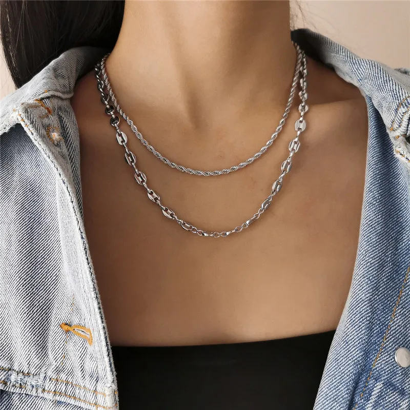 

Korean Version Classic Retro Multi-layer Tassel Clavicle Chain Exquisite All-match Twist Chain Two-piece Female Necklace Jewelry