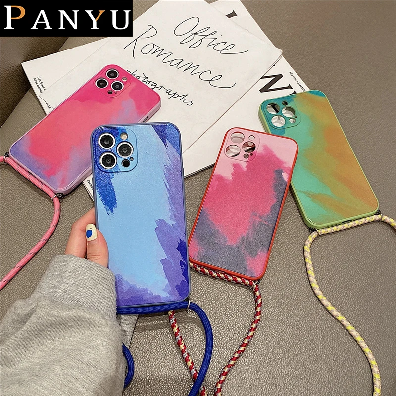 

Fashion Graffiti Crossbody Necklace Cord Lanyard Rope Phone Case For Samsung F12 F22 A32 A52 A72 A82 A42 A12 A22 4G 5G A02s EU