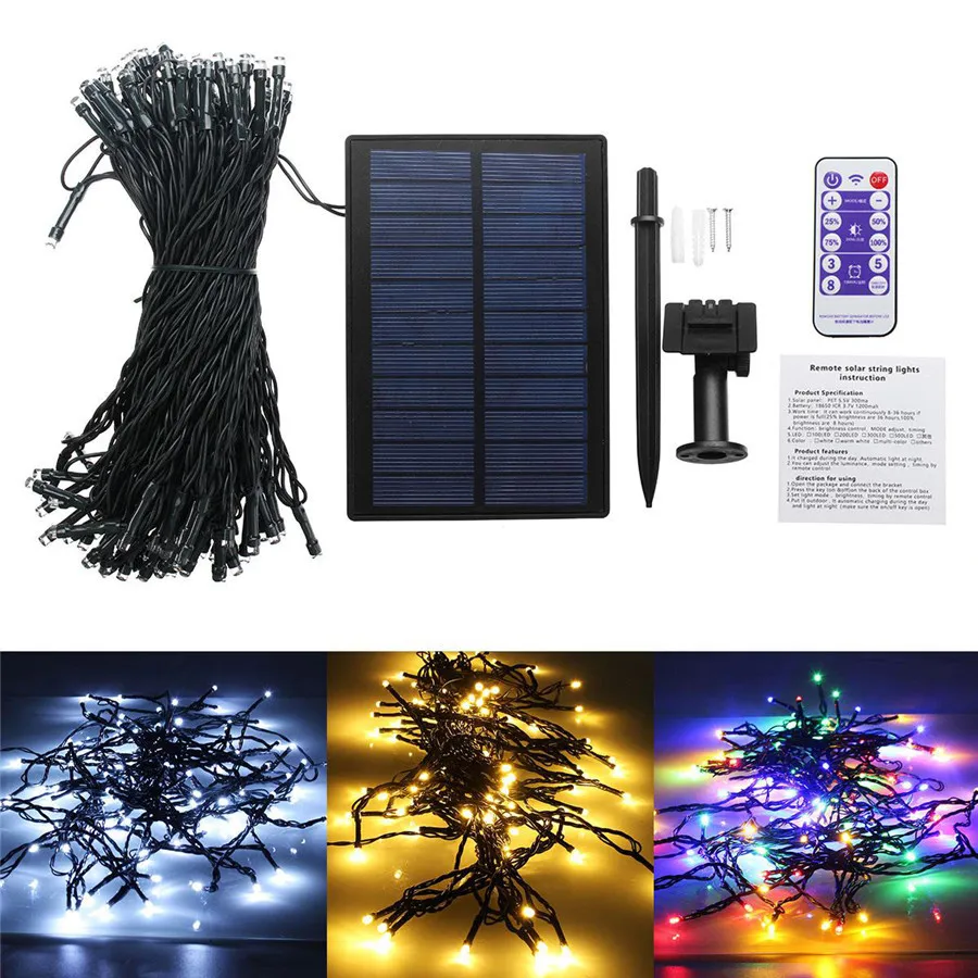 Solar 20M 30M 50M 500 Leds Christmas String Light Black Wire Waterproof Hanging Decoration &amp Remote Controller for Garden Roofs | Лампы и