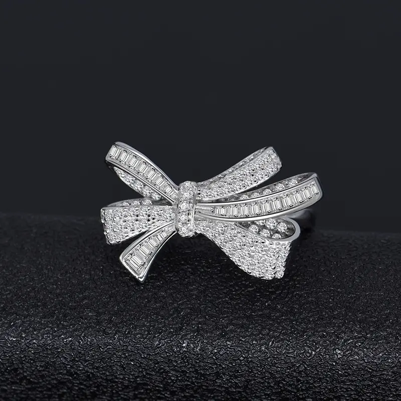 

Jazaz Fine 100% 925 Sterling Silver Bow-knot Rings Women Lady Top Quality Sparkling Created Moissanite Engagement Party B0424