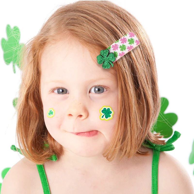 3/6pcs/set St. Patrick's Day Baby  Girls Hair Pins Shamrock Bowknot Hair Clips Green Clover Festive Fashion Hair Accessories New