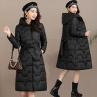 Модный зимний жакет для женщин пояс с капюшоном плотная пуховая женская куртка на меху длинное пальто, теплая зимняя верхняя одежда 2021 Новый