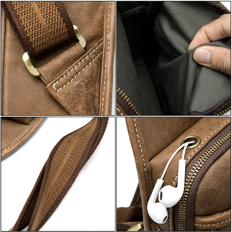 

Chest Bag Leather Men Waist Bag For Men Fanny Pack Shoulder Bag Luxury Man Bag Solid Retro Fashion Men's Leather Chest Bags 8949