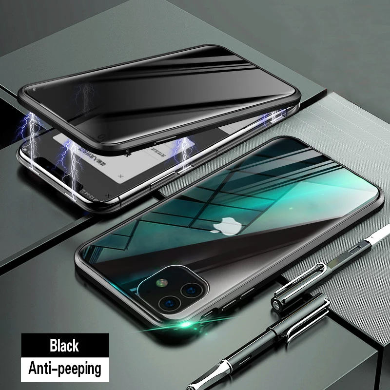 Black Магнитный чехол из закаленного стекла для iphone 11 Pro MAX X XS XR 8 7 6 6s plus, Защитный металлический чехол с защитой на 360 ° - Цвет: Black