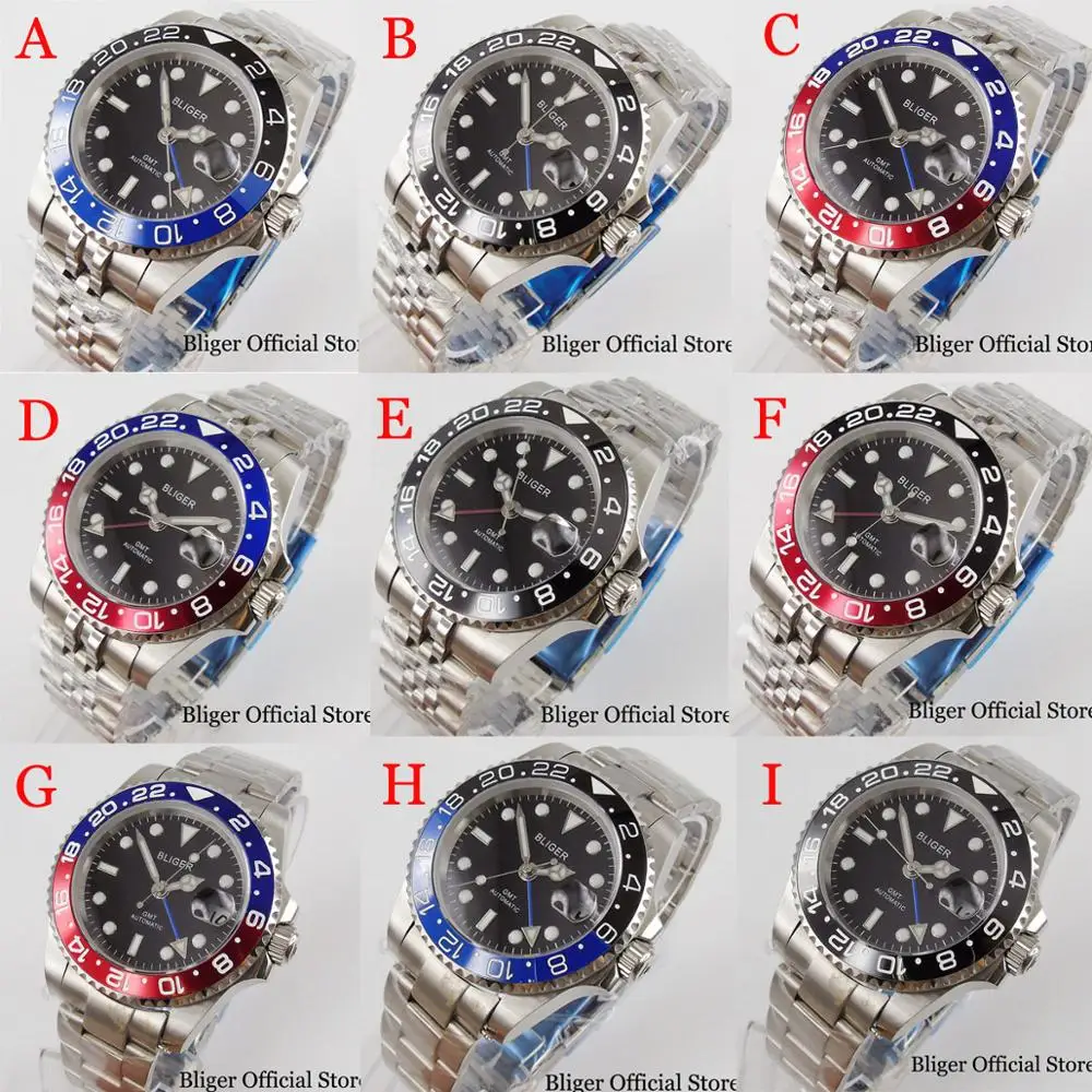 

Горячая Распродажа от бренда BLIGER, мужская модель GMT, мужской ремень, дата, окно, черный циферблат MINGZHU 3804, автоматическое перемещение, Мужские...