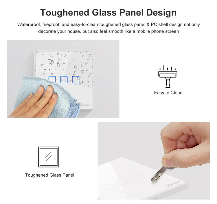 

SONOFF T1 EU TX-Series 433 RF Smart WiFi Wall 1-3Gangs Switch Support eWelink Automation Compatible with Google Home Alexa