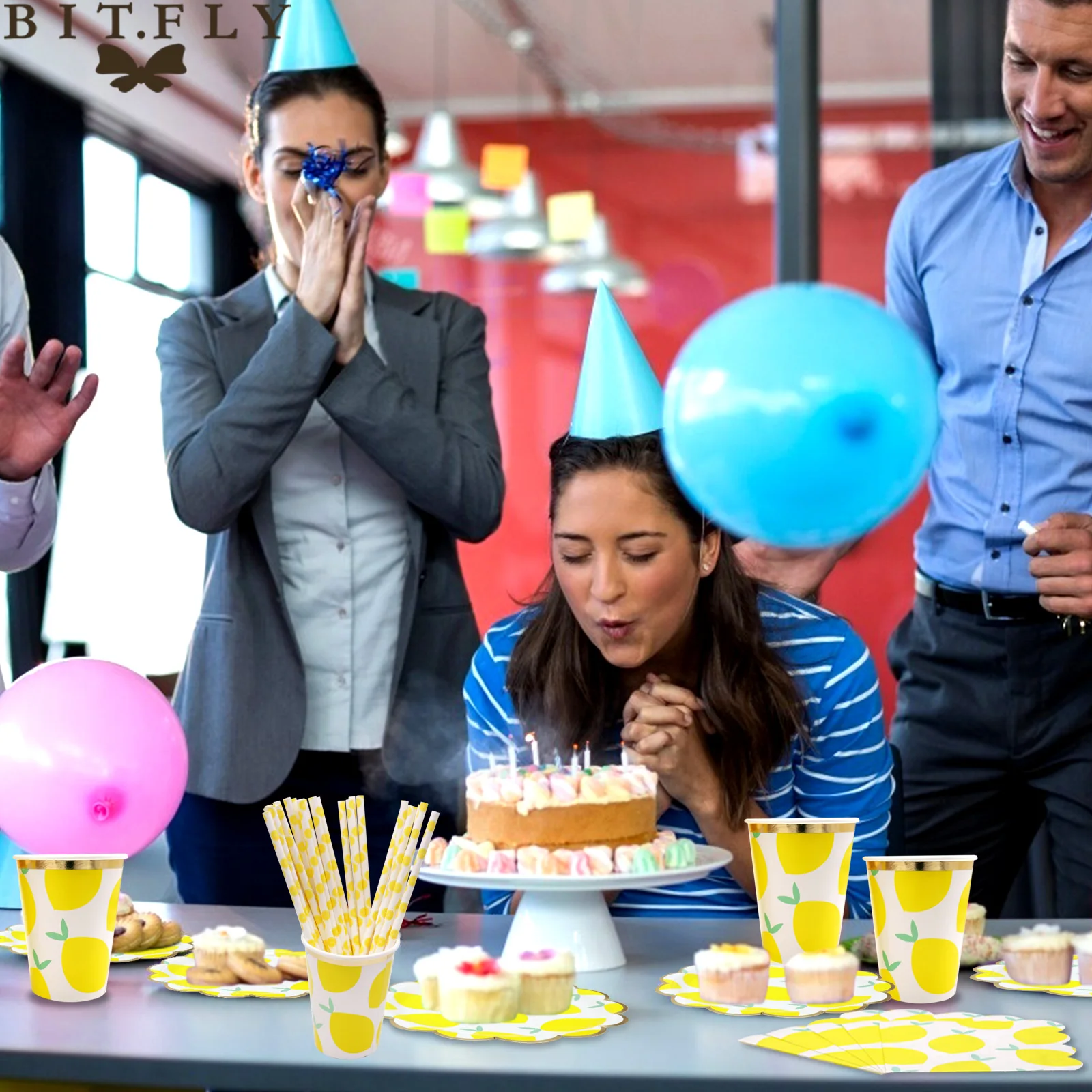 Набор желтых бронзовых столовых приборов с лимоном одноразовые бриллиантовые