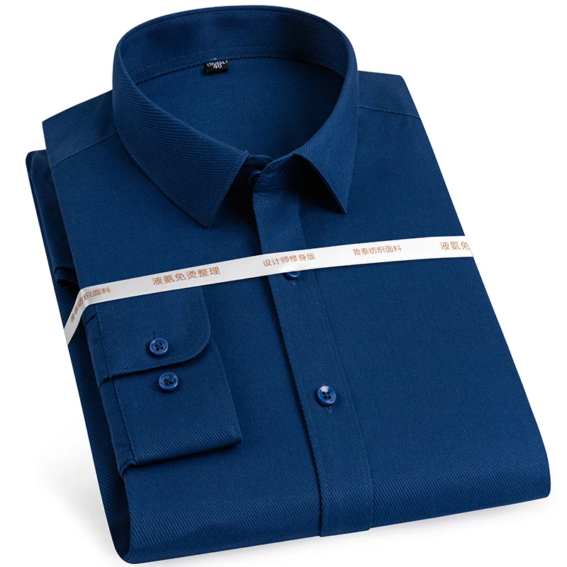 Мужская классическая рубашка с длинным рукавом без железа однотонная саржевая