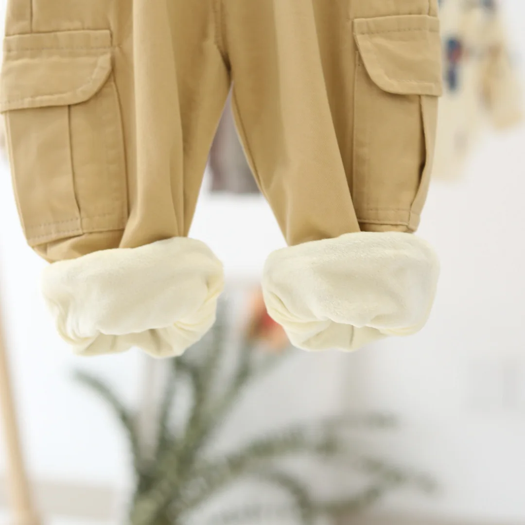 WLG boys girls witner pants kids velvet thick green khaki beige pant baby casual warm trouesrs children