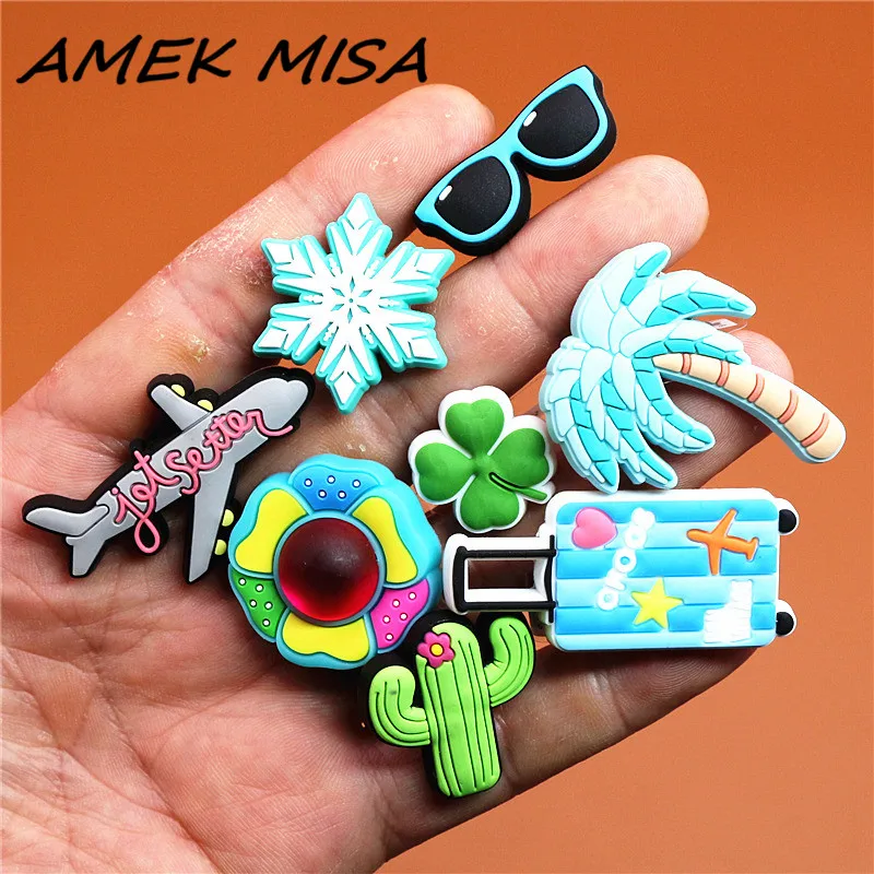 Original PVC Shoe Buckle Accessories Vacation Coconut Tree/Cactu Shoes Decoration Jibz for Croc Charms Bracelets Kids Gifts U161