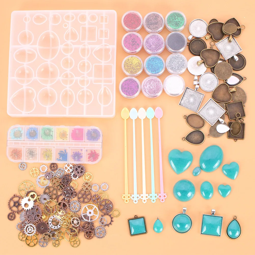 

45pcs Professional Jewelry Pendant Resin Silicone Molds Handmade DIY Craft Beginners Bezels Casting Home Glitter Portable