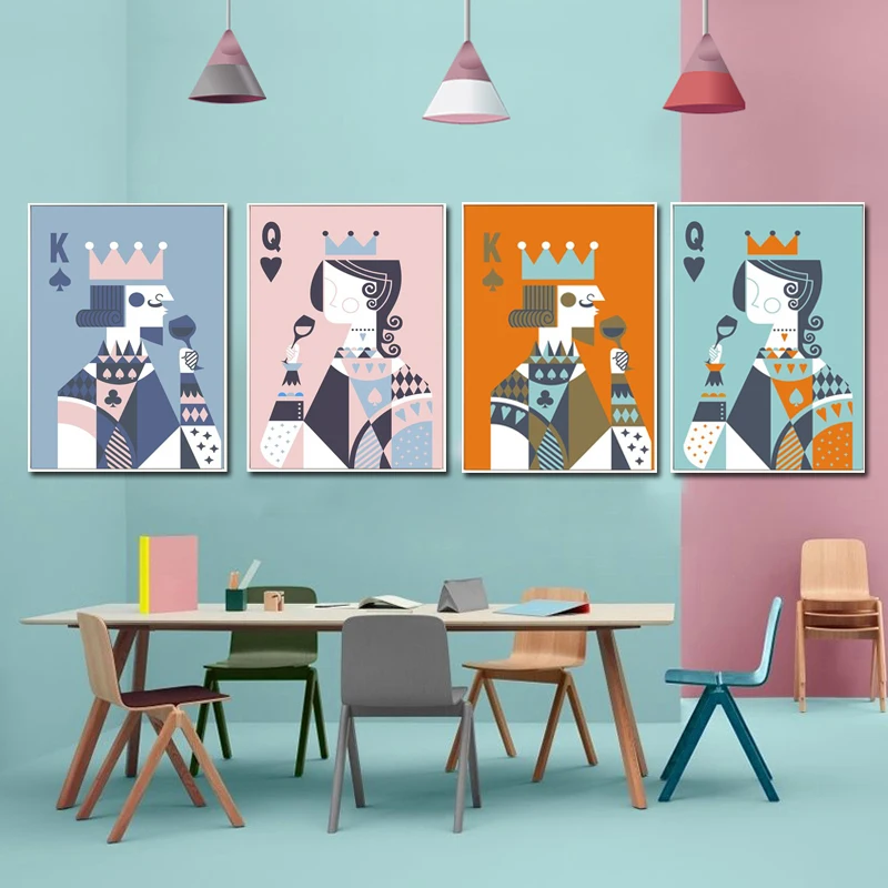 Постеры в скандинавском стиле цветные Мультяшные игральные карты королева