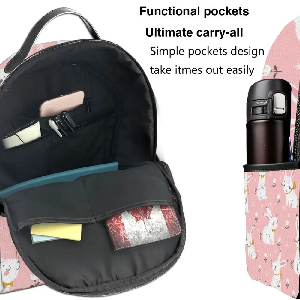 

2020 Cute White Bunnies On Pink Floral Children Backpacks Schoolbag Book Bag Kids Backpack Children School Bag Girl Boy Backpack