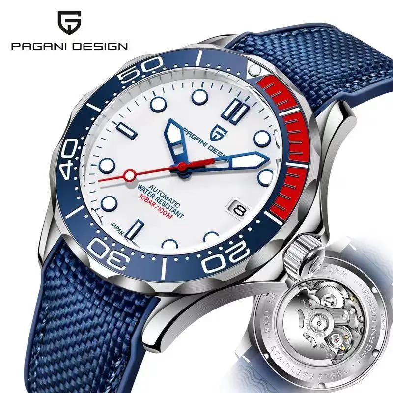 

PAGANI DESIGN Brand Luxury Mechanical Automatic Watches 100M Waterproof Ceramic Bezel Clock Man Rubber Sport Sapphire Watch men