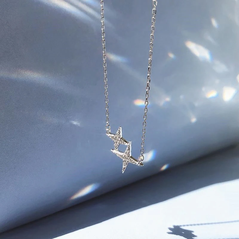 Ожерелье из серебра 925 пробы с блестящей звездой и пятиконечной кулоном фианита