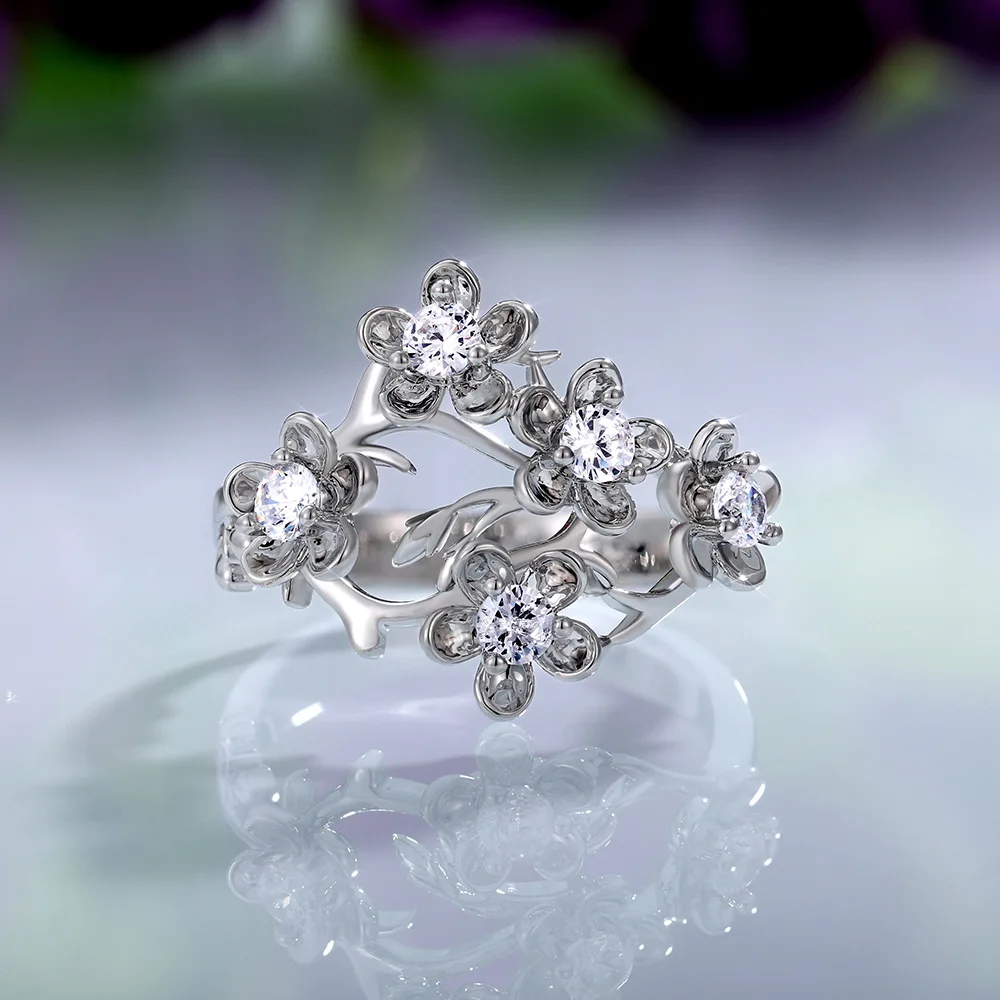 

New Style Flowers Rings for Women Crystal Cubic Zirconia Stylish Female Party Accessories Graceful Gift Wedding Jewelry Ring