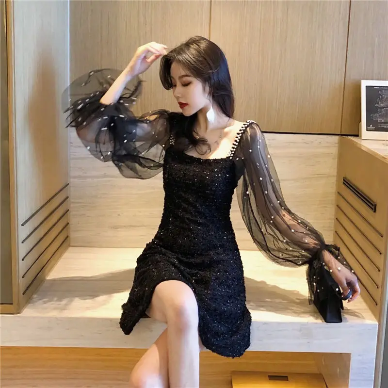 Женское Сетчатое платье в стиле пэчворк с длинным пышным рукавом 3 цвета весенне