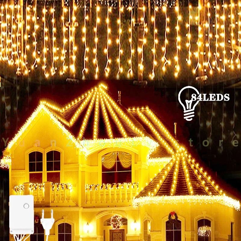 

3.5/4M Outdoor Waterproof LED Snowflake String Light Icicle Curtain Lamp Fairy Lights for Party Wedding Garden Mall Eaves Decor