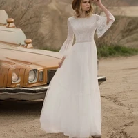 macdugal simple temperament a shaped round neck halter sleeves long tulle plus size lace custom soft wedding dress
