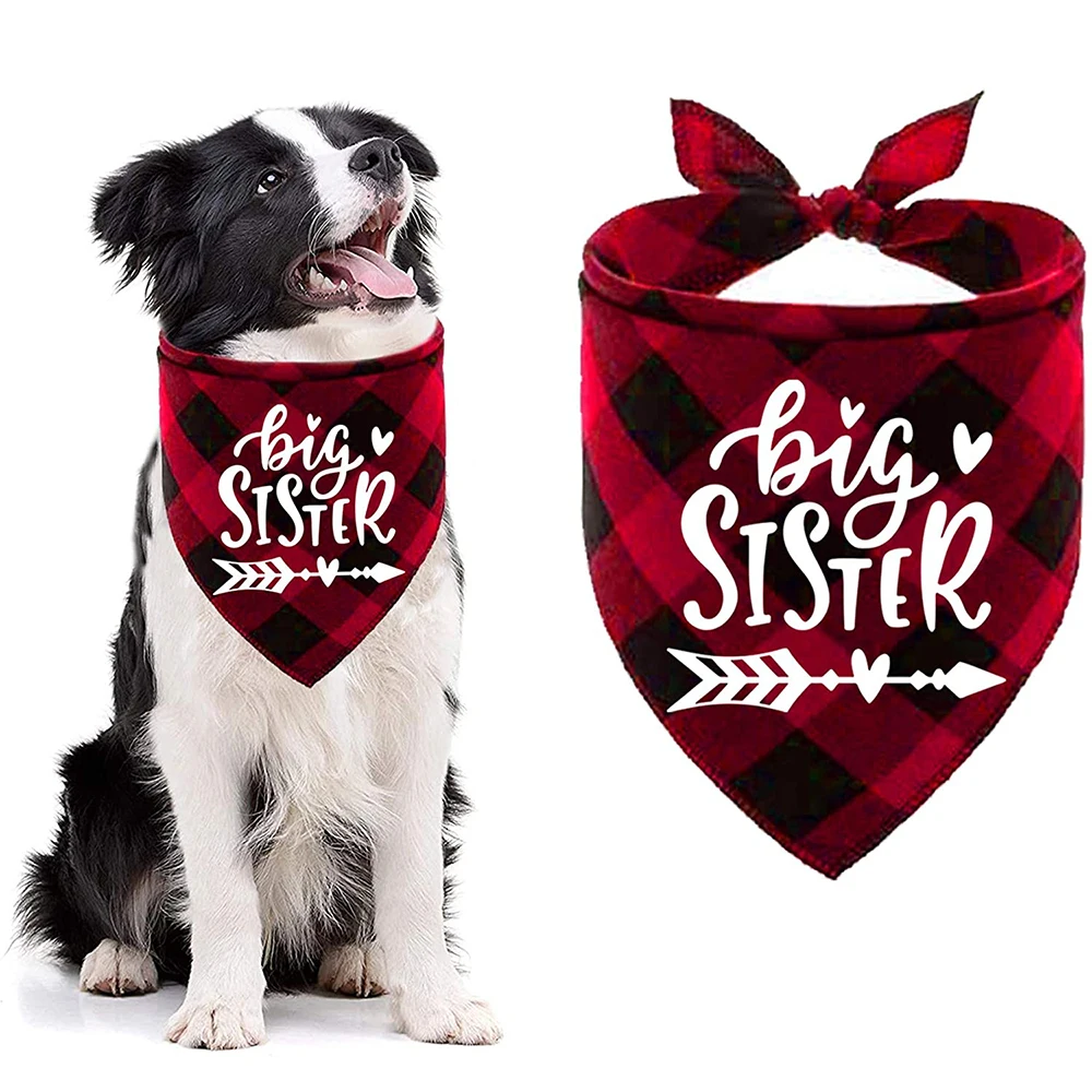 

Big Sister Plaid Dog Bandana Pregnancy Announcement Dog Bandanas Gender Reveal Photo Prop Pet Scarf Accessories Pet Scarves