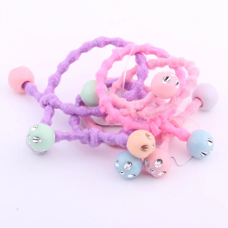 2020 Newest Summer Hairdress For Girls Cute Multicolor Crystal Charms Beads Elastic Hair Bands Expandex Cotton Knots Rubber Band | Детская