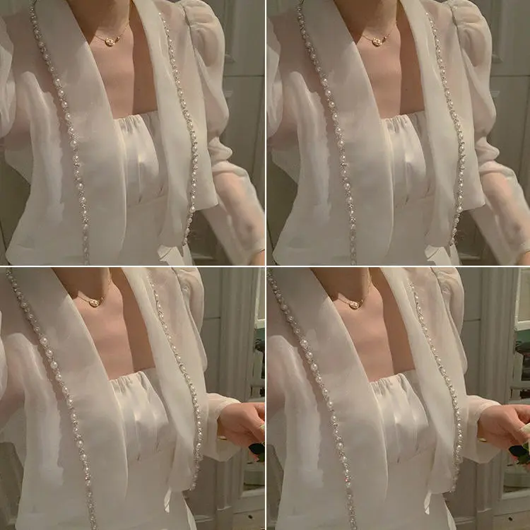 Для женщин из двух частей комплект 2021 новый летний маленькие бисерные пальто