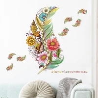 cartoon girl wall stickers diy colorful feathers mural decals for kids bedroom baby room nursery decoration