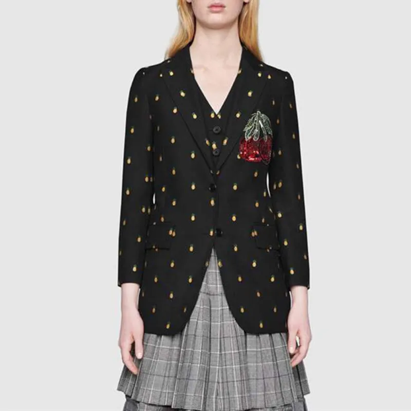 Элегантный женский черный блейзер 2019 роскошный бренд Офисная Леди ананас с