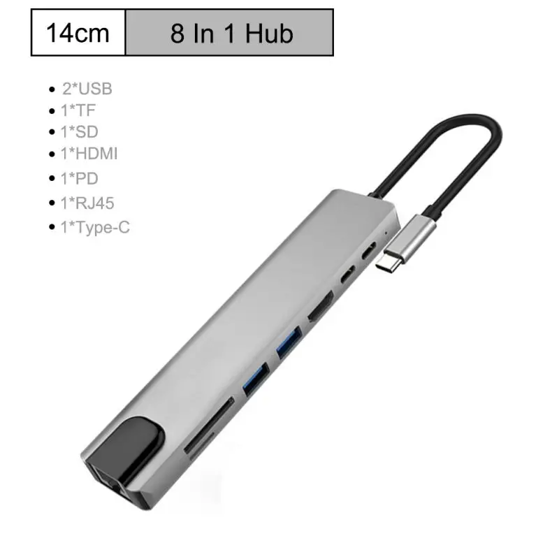 Новый 8 в 1 USB C к 1xhdmi 2xUSB2. 0 1xPD зарядный порт 1xusb S-D/TF слот для чтения карт и RJ45