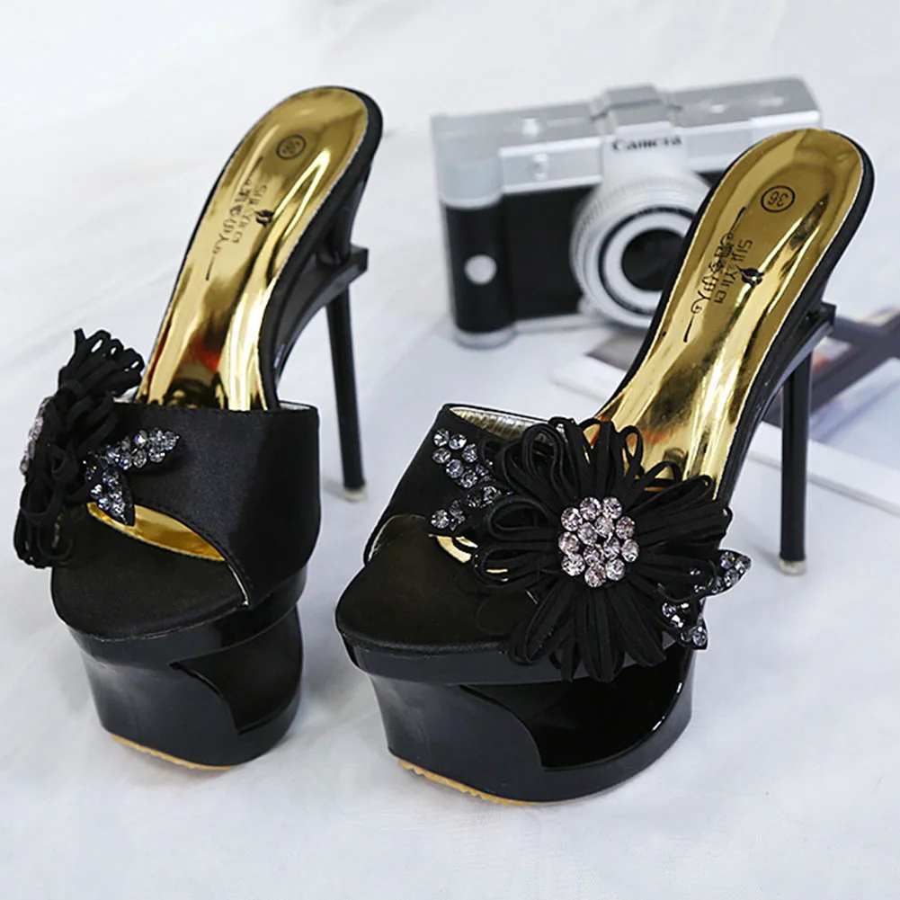 

SARAIRIS Sexy Lady Floral Round Toe Slip On Club Summer Slippers Party Sandals Women Platform Super High Heels Shoes Woman