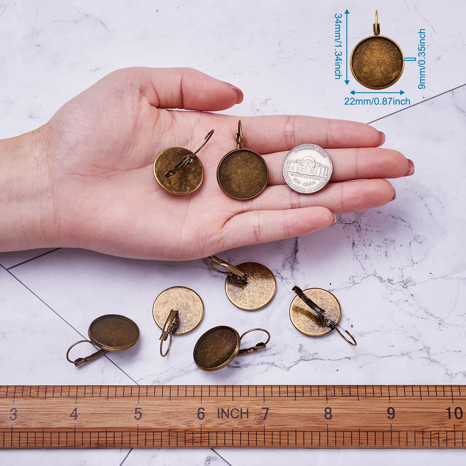 

10Pcs 20mm Brass French Hook Leverback Earring Vintage Leverback Earring Cabochon Cameo Blank Base For DIY Jewelry Making