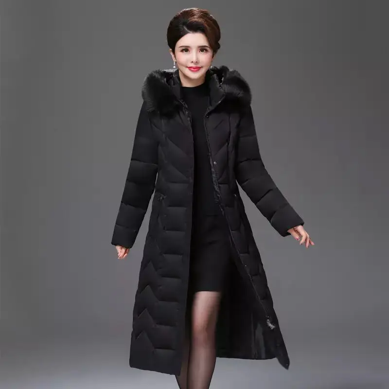X-Long 2022 New Winter Casual Jacket Women Office Ladies Parka Mujer Solid Hooded With Fur Collar Slim Women's Thick Coat s1347
